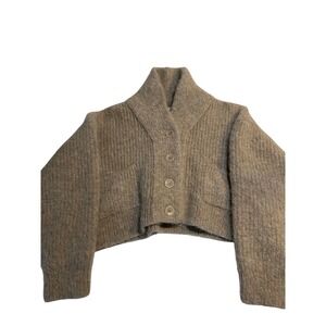 OZMA of California Alpaca Blend Shawl Collar Cropped Cardigan Sweater Taupe XS